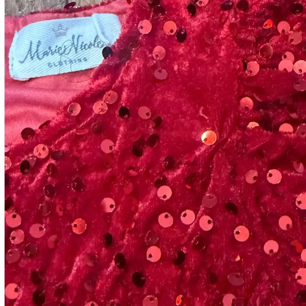 Marie Nicole Ruby Red Sequin Tulle Party Dress Girls Size S 2T Holiday